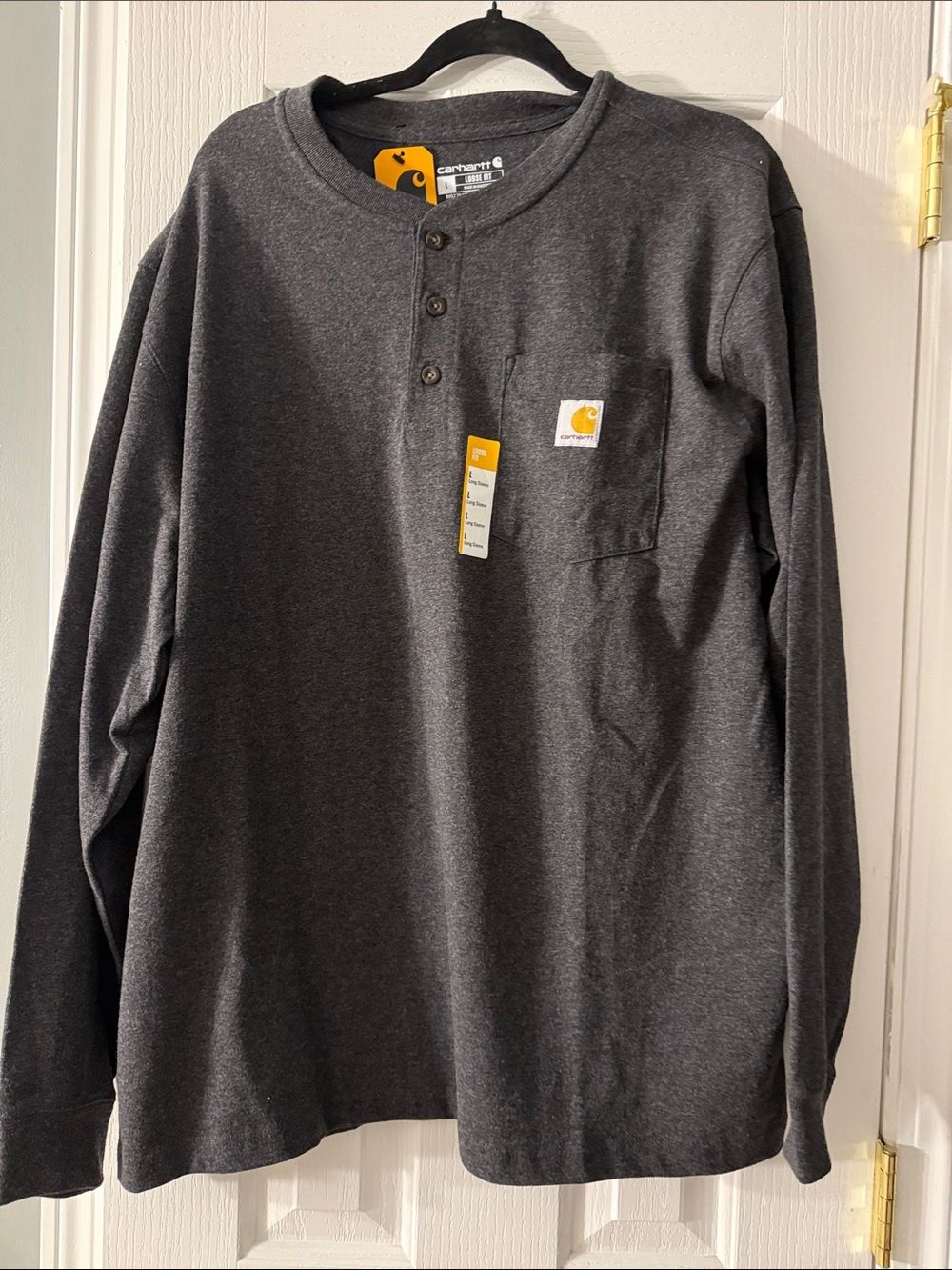 Carhartt Dark Charcoal Henley Long Sleeve Pocket Tee